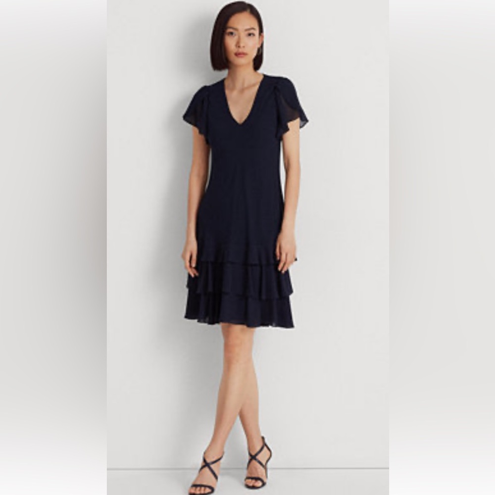 Lauren Ralph Lauren Navy Flutter Sleeve Mini Dress